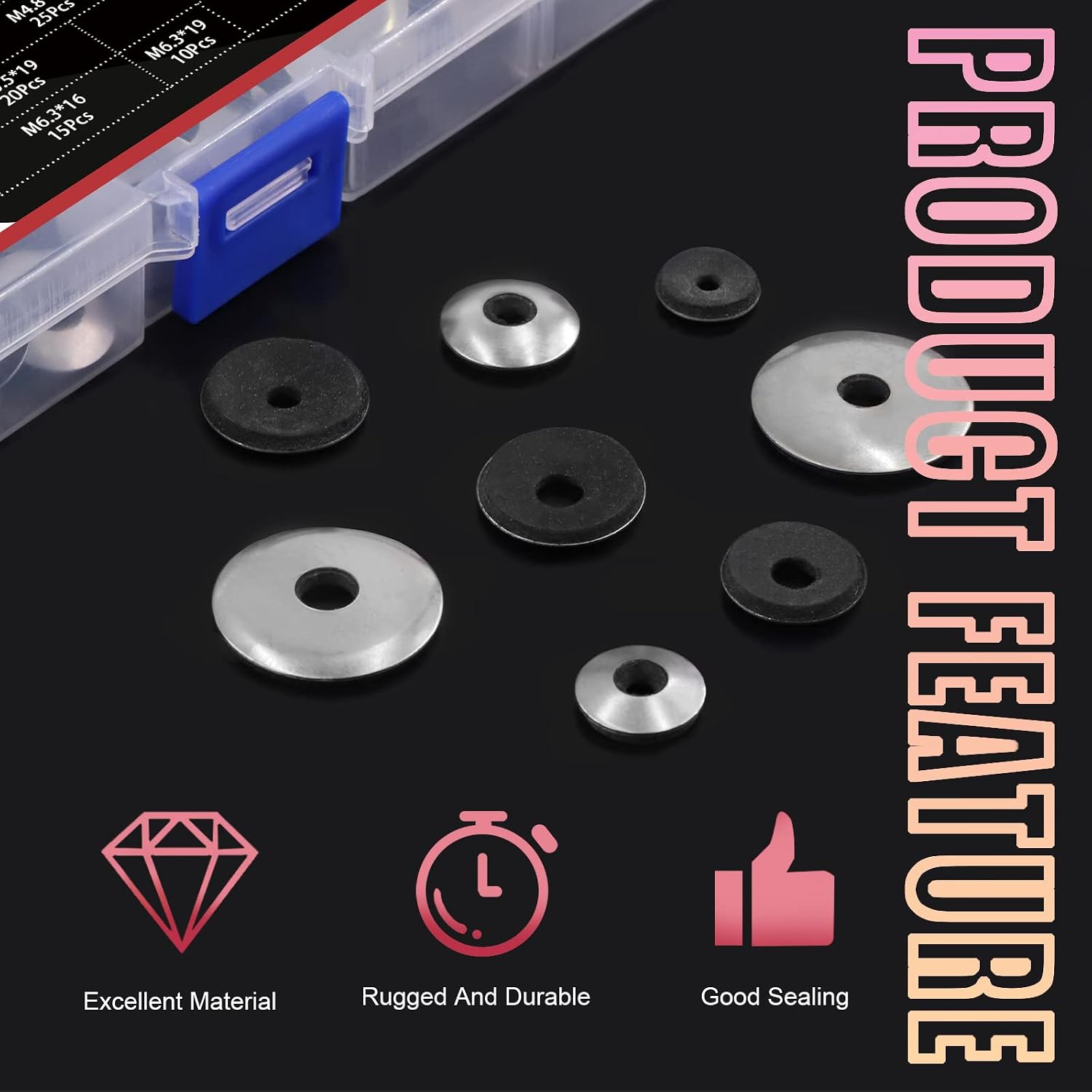 Hilitchi 140Pcs 8Sizes Stainless Steel Neoprene EPDM Bonded Sealing Gasket Washers, Cushioning Washers Assortment Kit