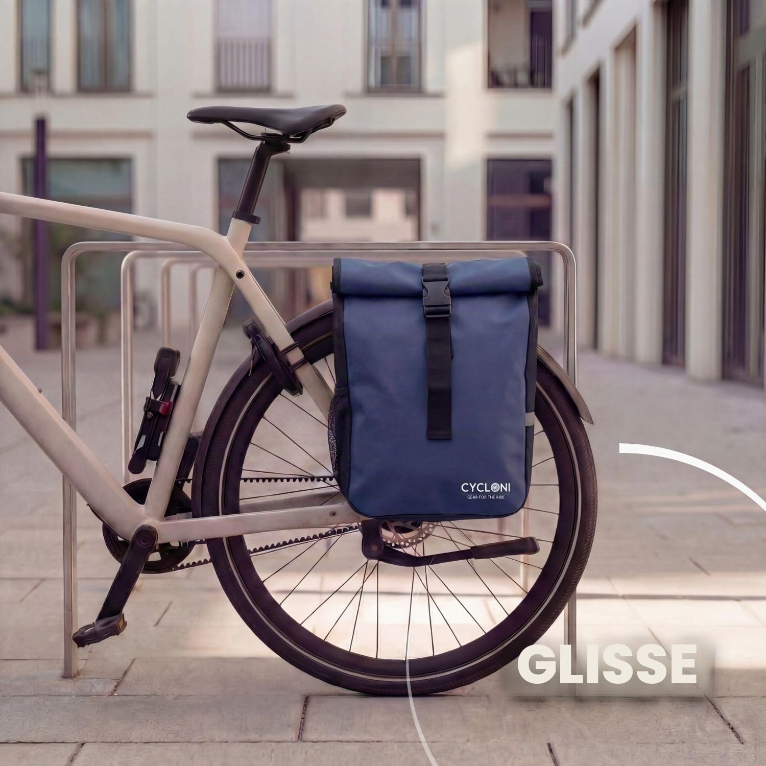 Glide Double Sacoche Vélo 48L - Noir | Porte-bagage arrière étanche | Imperméable rolltop pour vélo électrique