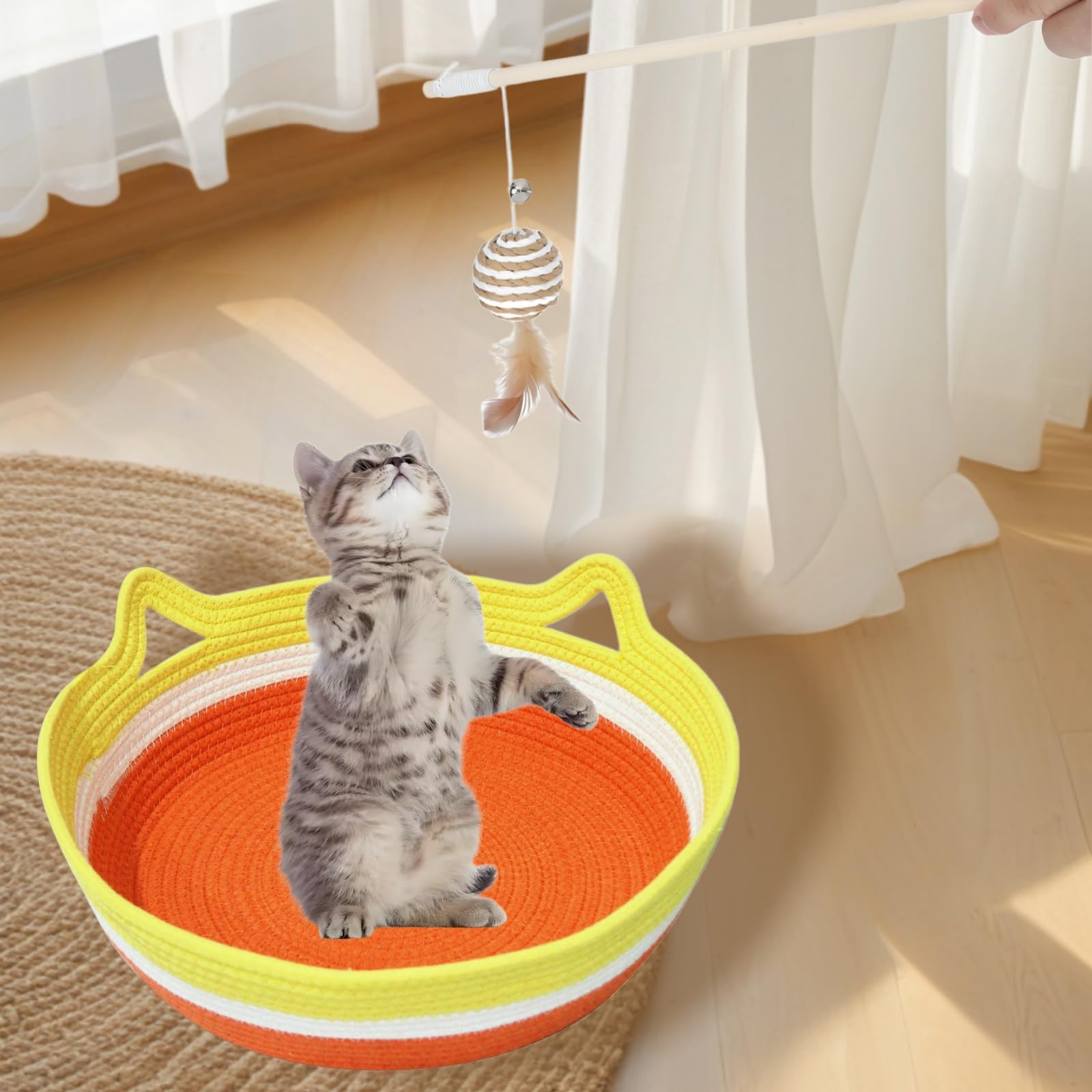 Tokaneit Lavable Cesta Trenzada para Gatos, Lavable Verano Cat Basket, Cama de Gatos para Dormir, Cozy Cama Gato, Diseño Simple Suave Y Fuerte Cuatro Estaciones Universales Camas de Gatose Mascota