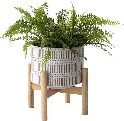 LA JOLIE MUSE Ceramic Plant Pot with Wood Stand -