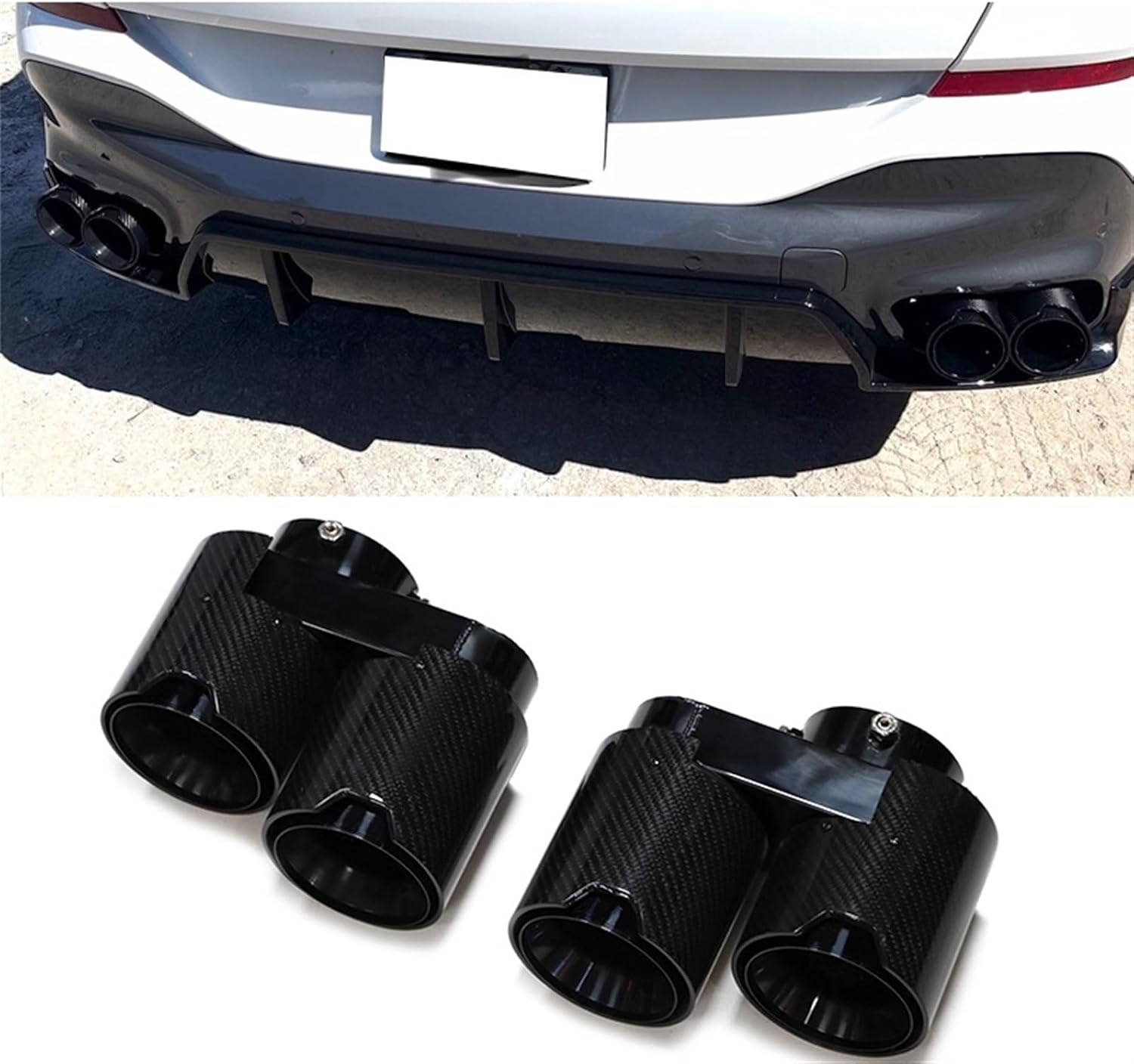 Quad Carbon Fiber Exhaust Tip Exhaust Muffler Tip for BMW X5 G05 X6 G06 M40i 2019+ Tips Nozzle(Carbon Fiber B)