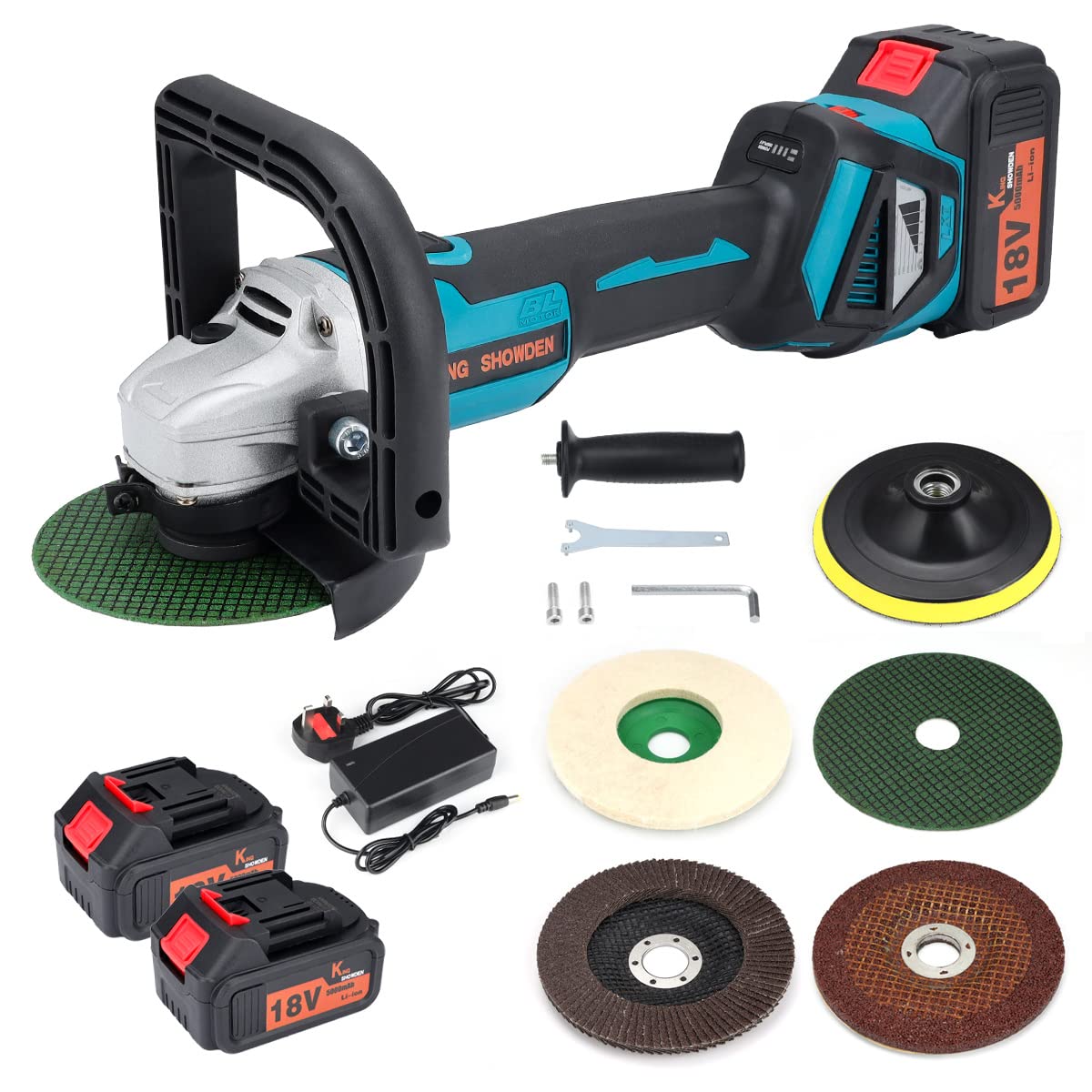Buy 18V Cordless Angle Grinder, King showden 125mm 1280W Brushless