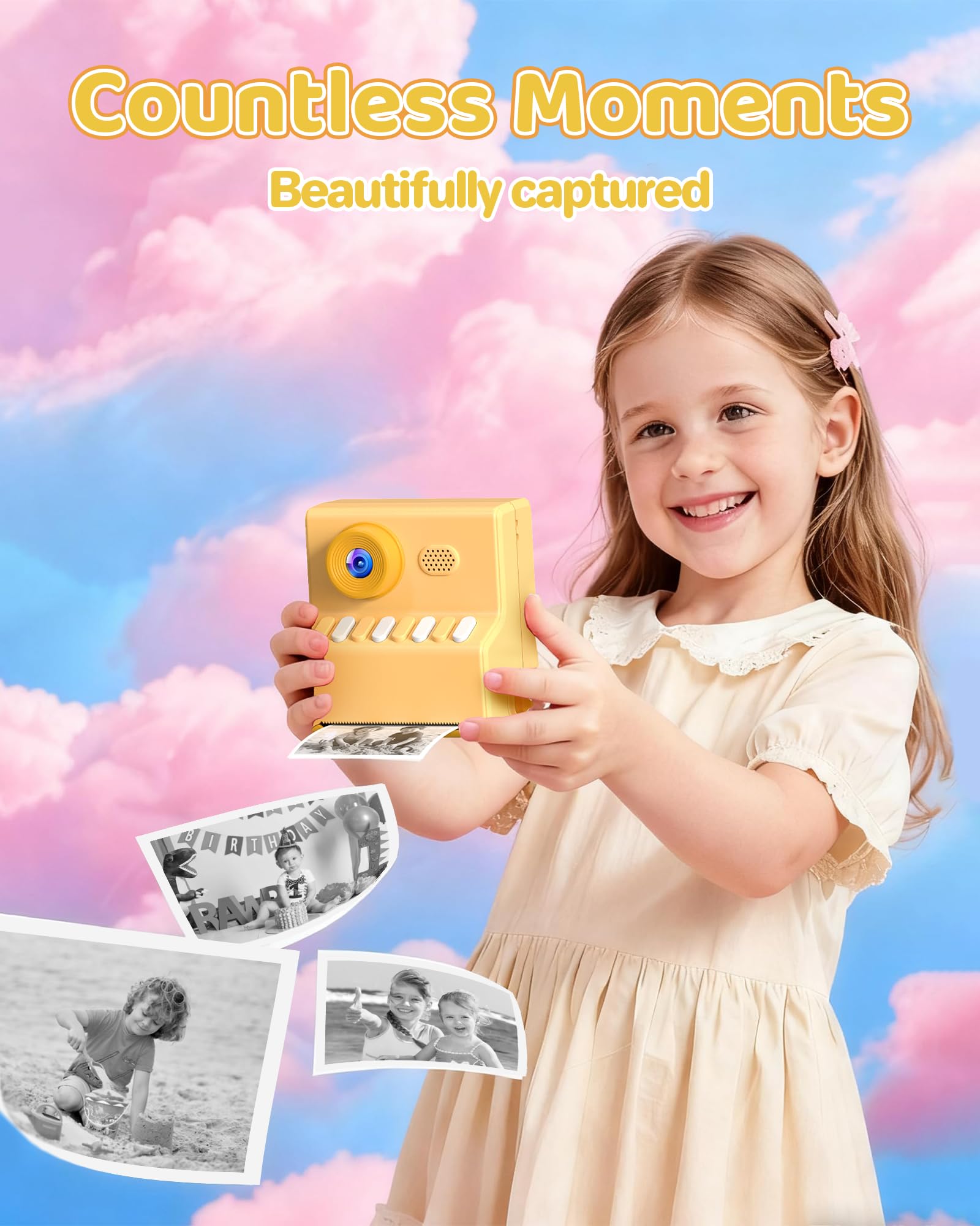 Macchina Fotografica Bambini Istantanea Arancione: HODDRCCN 48MP/1080P Macchina Fotografica Istantanea Bambini - Regalo Compleanno Natale per 3-14 Anni Ragazze Ragazzi - 3 Rotoli di Carta da Stampa