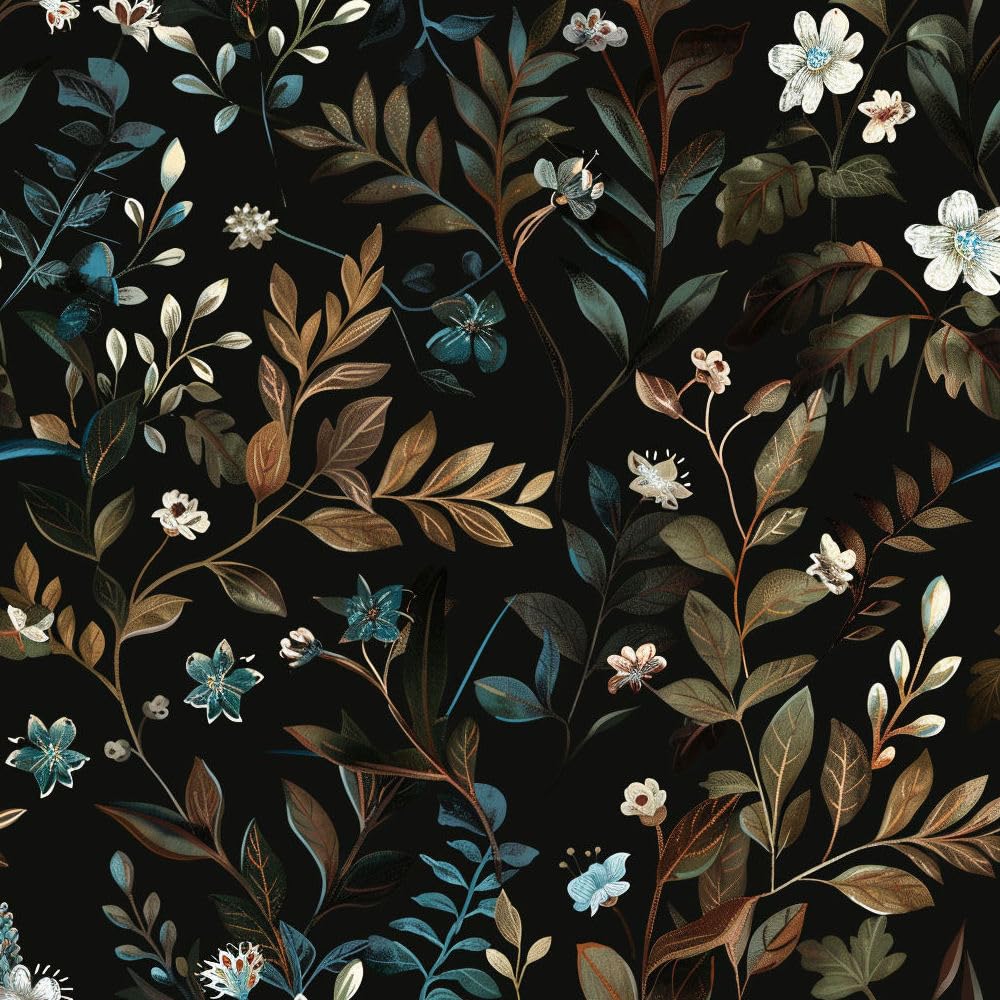 JIAOQSS Peel and Stick Wallpaper Dark Green Brown Flower Leaves Self Adhesive Wallpaper Waterproof Vinyl Stick on Wallpaper Wall Cabinet Furniture Decorative Paper