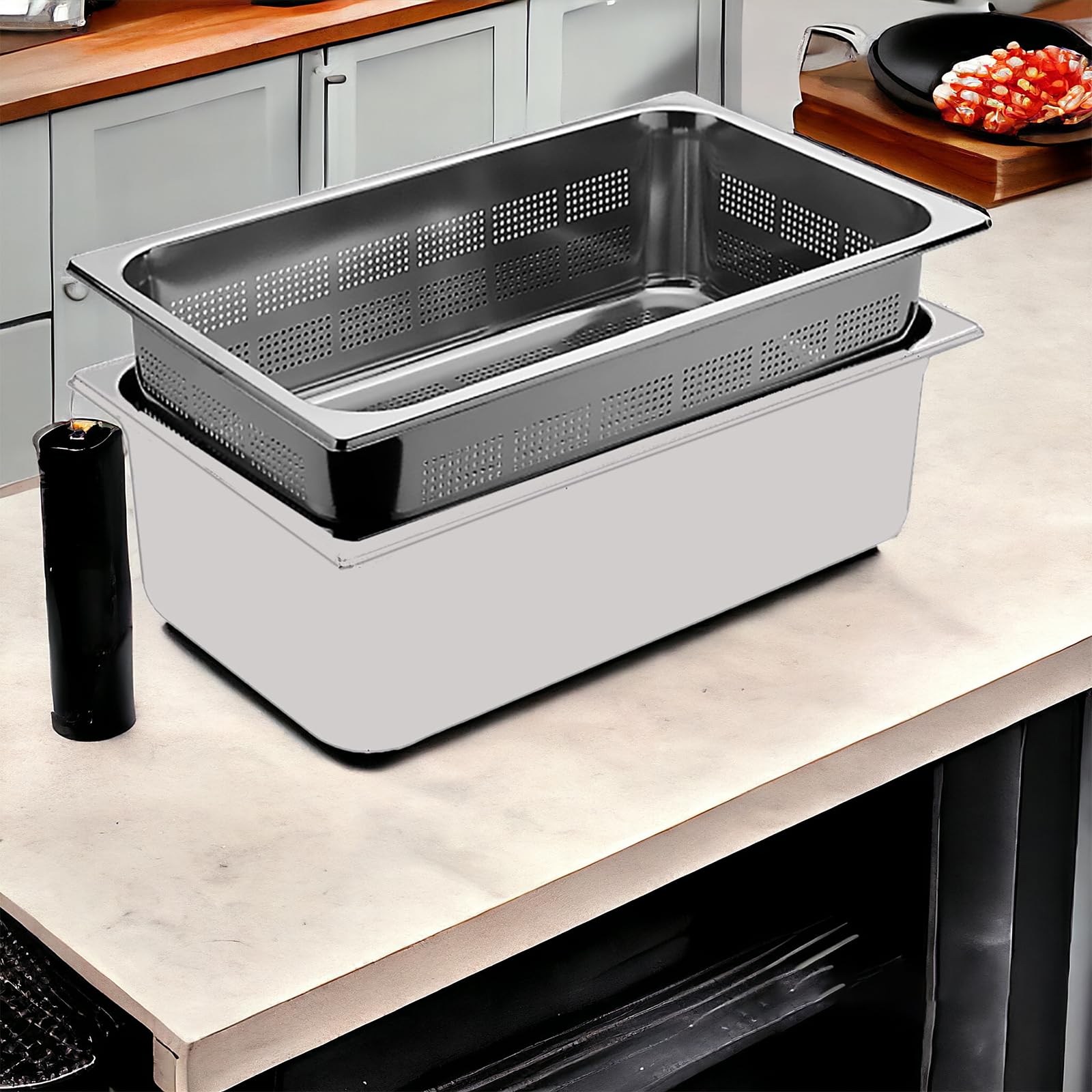 Comas Gastronorm GN 1/1 Behälter, perforiert, 530 x 325 mm, Edelstahl, stapelbar, robust - Kühlschränke, Öfen, Regale, Speisekammern, Karren - professionell, Catering (H100 mm)