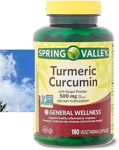 Spring Valley - Curcumina de cúrcuma con jengibre en polvo, suplemento dietético, 500 mg, 180 unidades