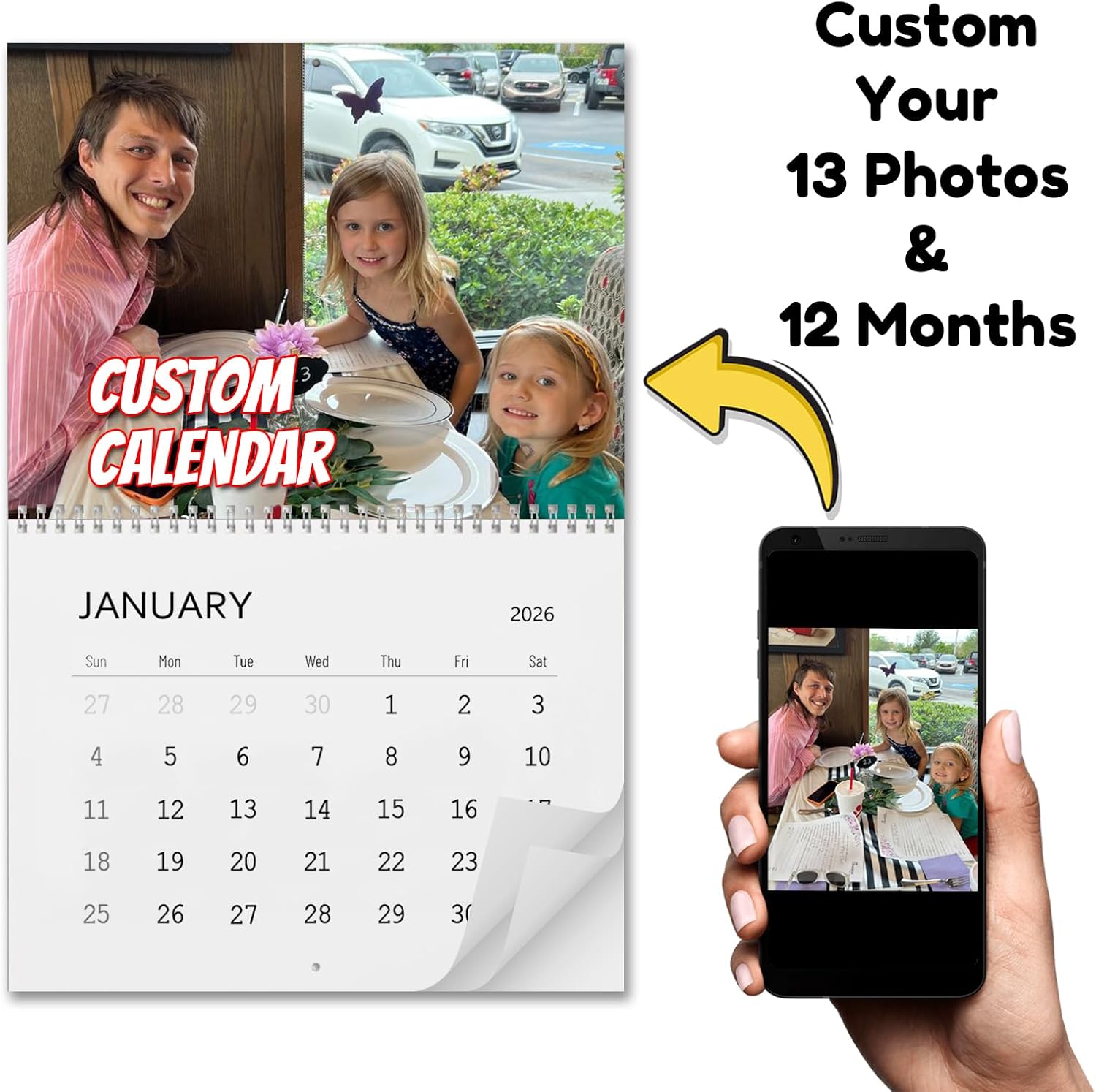Custom Photo Wall Calendar 2026 - Print Your Own Photo Calendar - 2026 Personalized Wall Calendar - 17.3" x 22.4" (Open) - For Office Home Decor Party Birthday Christmas Gift