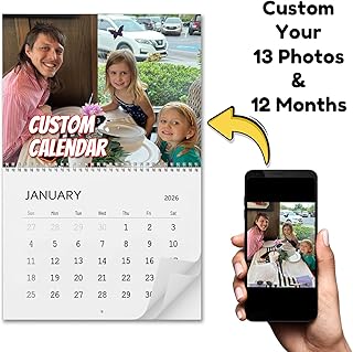 Personalisierter Wandkalender 2026 - Kalender 2026 Selbst Gestalten - Personalisierter Wandkalender 2026 mit Eigenen Fotos - 28.5 x 44 cm - Geschenke für Weihnachten Valentinstag Geburtstag