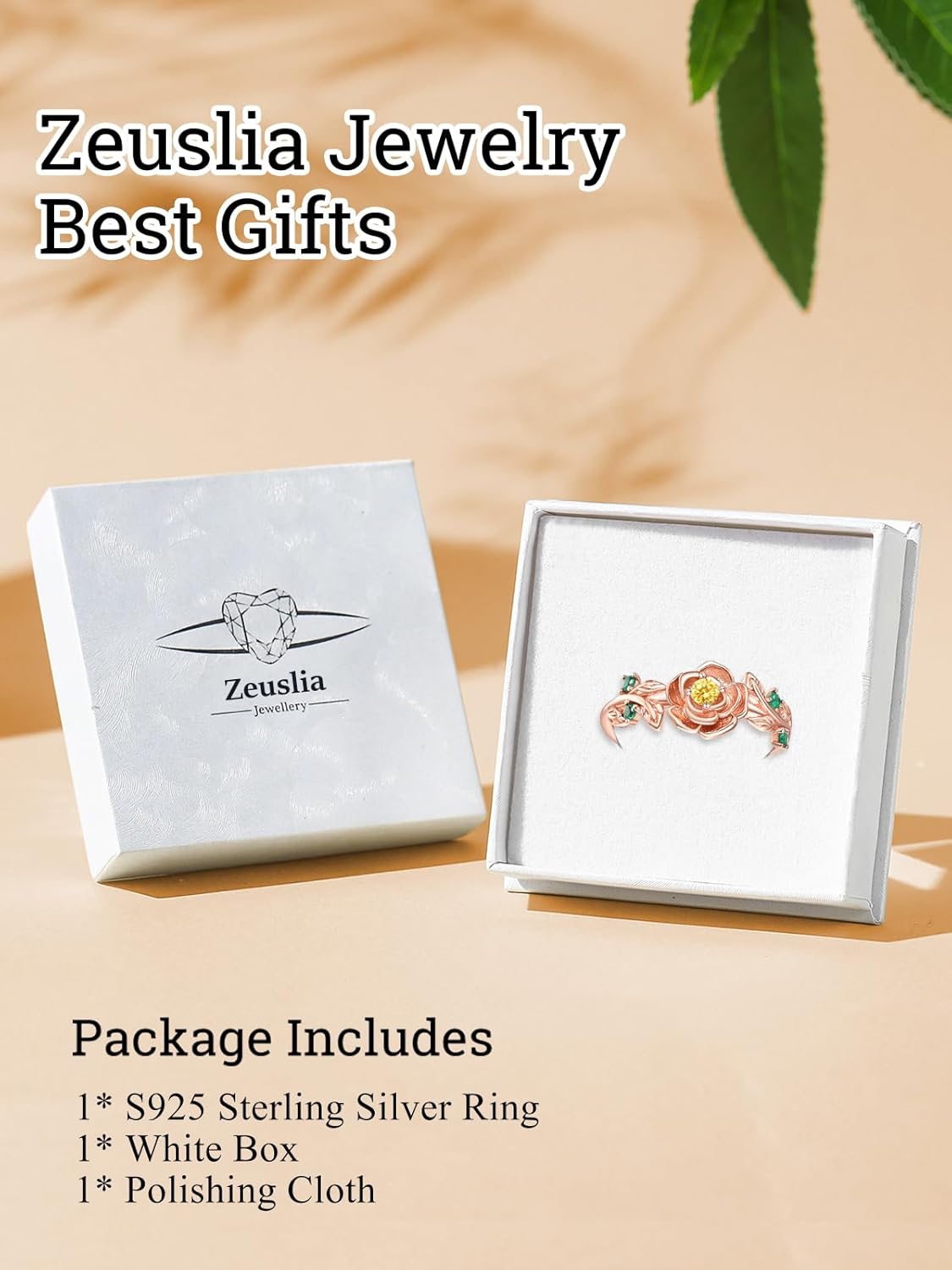 November Birthstone Jewelry Citrine Ring Sterling Silver Rose Rings for Women Rose Gold Flower Rings Adjustable Rose Ring Jewelry Gifts for Women - Image 3