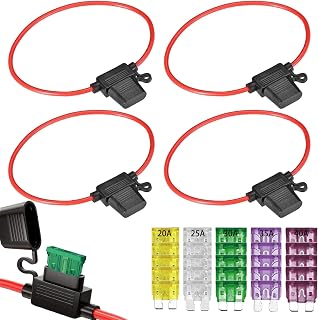 GTIWUNG 5 Stück Auto Sicherungshalter mit 10AWG Draht für KFZ LKW, Flachsicherung Halter Wasserdicht Inline Blade Fuse Holder mit 25-teiligen Mittelgroße Flachsicherungen (20A/25A/30A/35A/40A)