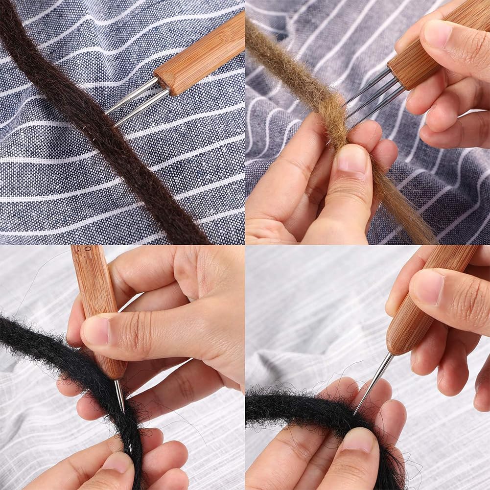 Kit 5 Outils Dreadlock - Crochets Aiguille 0,5mm En Bambou Et Acier, Pour Tressage, Extensions, DIY Cheveux