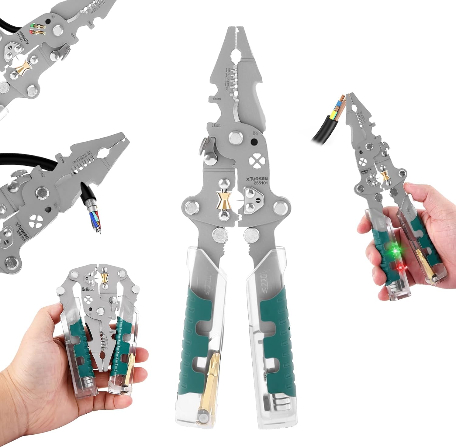 18 in 1 Wire Stripping Pliers, Foldable Stylus Screwdriver Wire Stripper with Voltage Tester, Multi-Function Alarm & Flash Electric Wire Stripping Tool for Cutting and Pulling Wires Cable