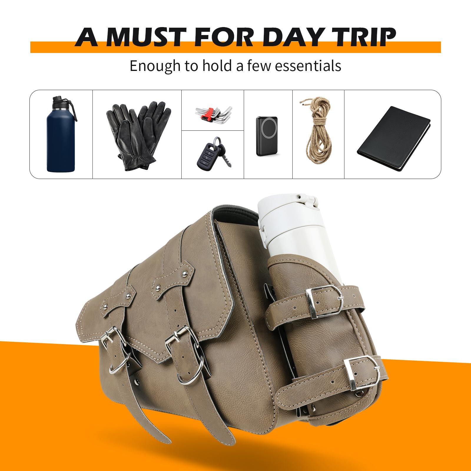 DREAMIZER Sacoche de Selle Moto Universel Cuir PU avec Poche pour Bouteille d'eau Accessoires de Moto Étanches Compatible avec Harley Honda Kawasaki Suzuki Yamaha