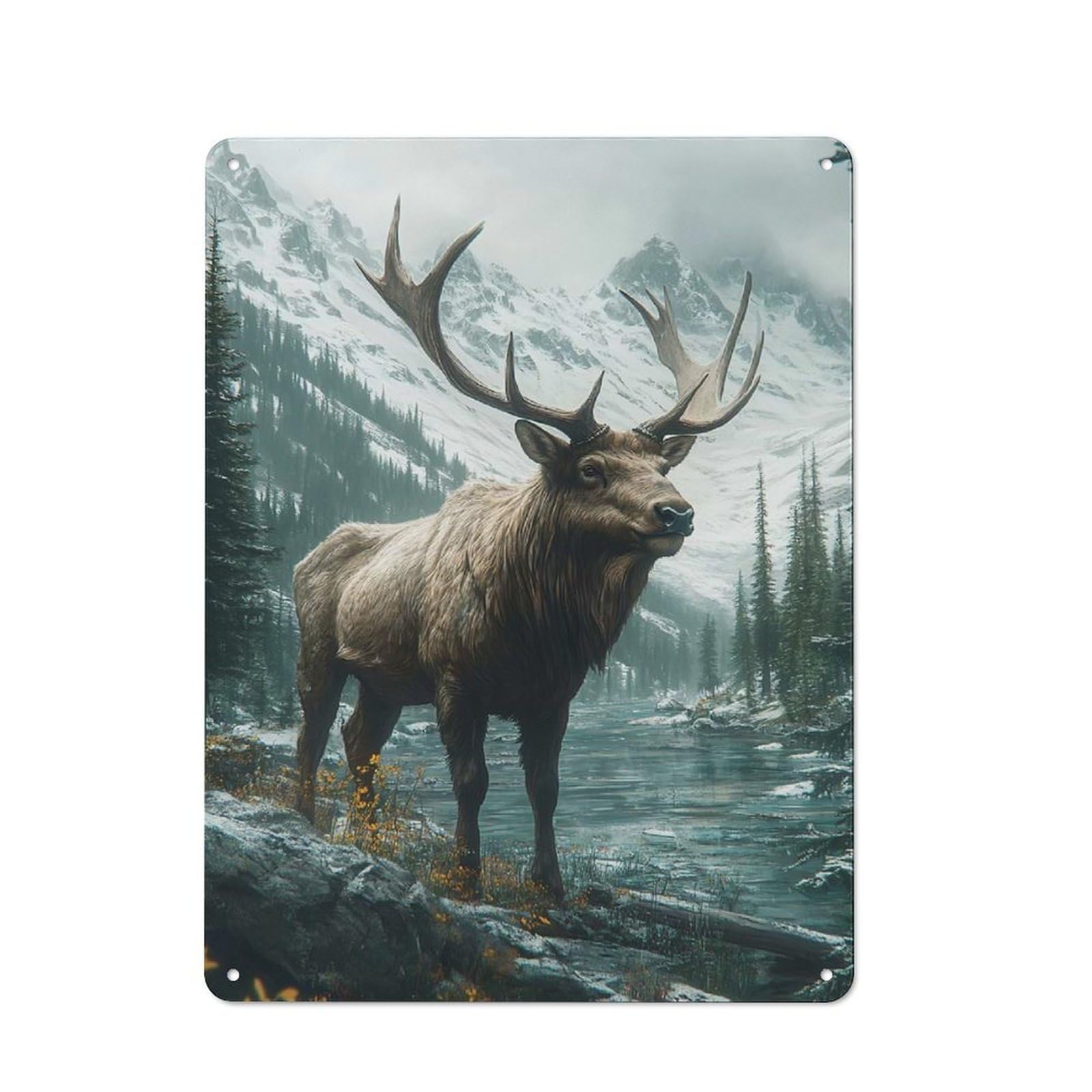 Majestic Elk in Mountain Landscape Retro Metal Wall Sign 40x30cm for Café Or Home Bar, for Home Bar Enthusiasts, for Retro Home Interiors