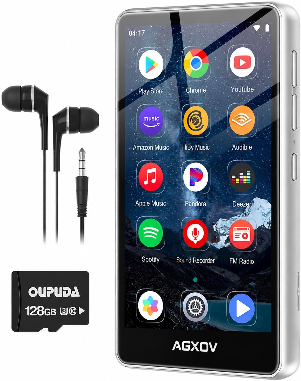 144GB MP3 Player with Bluetooth and WiFi, Android Spotify Music Player for Pandora, Amazon Music, Audible. 4.02" Touchscreen, Speaker, Supports Play Store,Up to 512GB