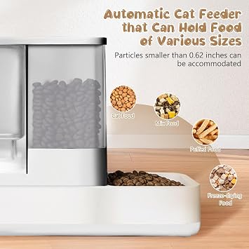 GearRoot Automatic Cat Feeder and Water Dispenser, 2 in 1 Gravity Pet Food Feeder and Water Dispenser Detachable Cat Food Dispenser for Small Dogs and Cats, White