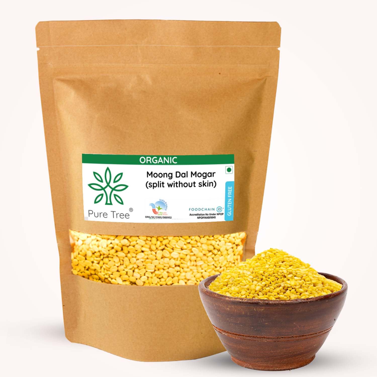 Pure Tree Certified Organic Moong Split without Skin | 850 g | Dhuli Yellow Moong Dal Dhuli Plant Based High Protein