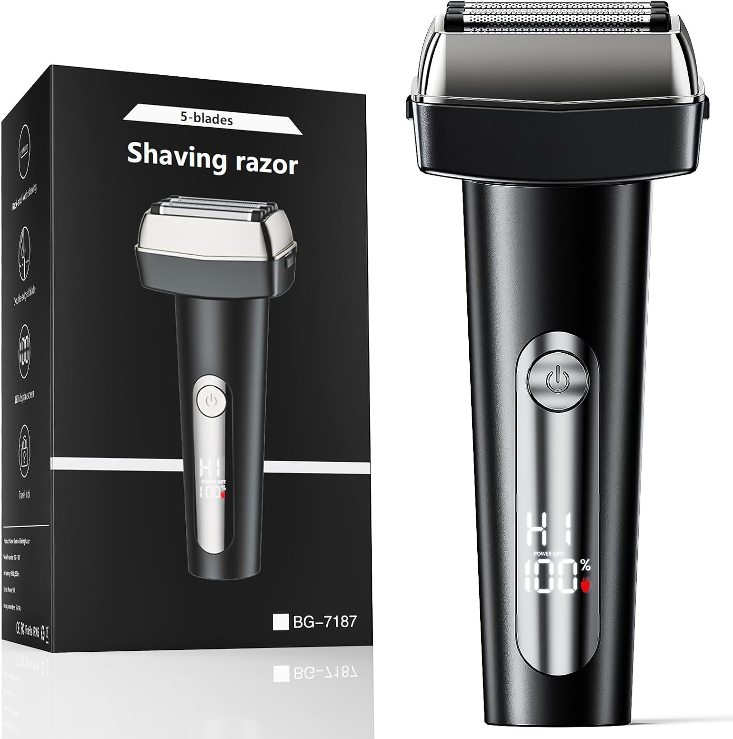 Electric Foil Shaver for Men - 5 Floating Blades Rechargeable Beard Razor with LED Display, Waterproof Electric Beard Trimmer for Wet & Dry Use