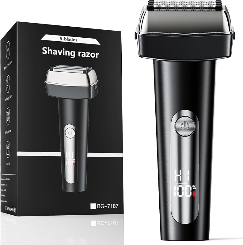 Barbeador elétrico Qurstuck para homens com 5 lâminas flutuantes, visor LED e aparador integrado