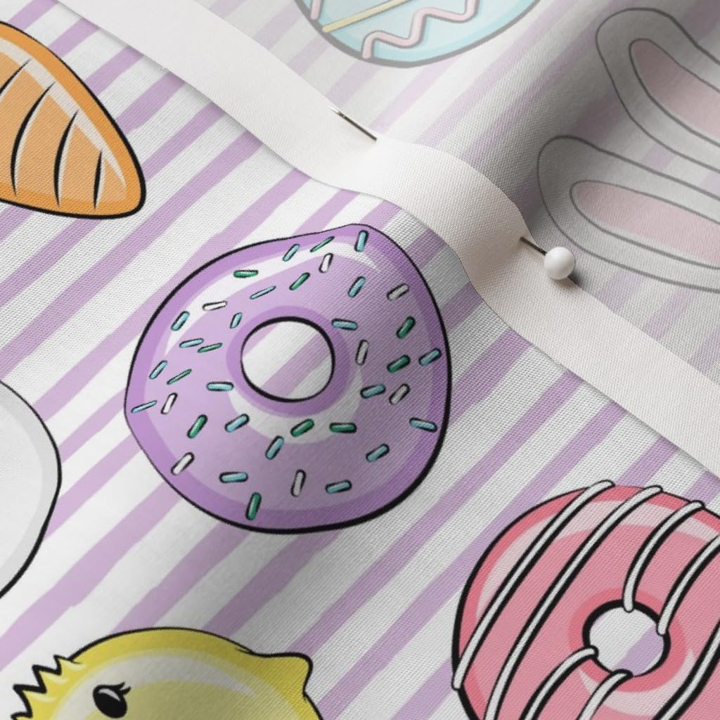 Spoonflower Fabric - Easter Donuts Bunnies Eggs Purple Stripes Spring Trendy Bunny Chick Printed on Cotton Poplin Fabric by The Yard - Sewing Shirting Quilting Dresses Apparel Crafts