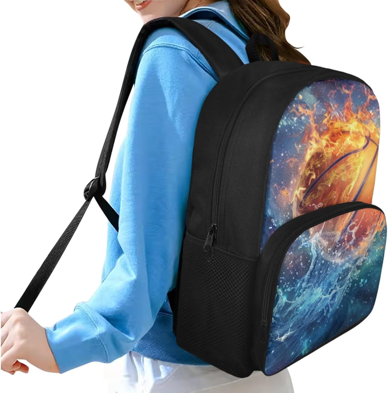 Basketball Backpack for Boys Kids Backpack with Lunch Box and Zipper Pencil Case 3 Pcs Set 15" Large Capacity Bookbag with Front Pocket for School Sturdy School Bag for Kindergarten Boy