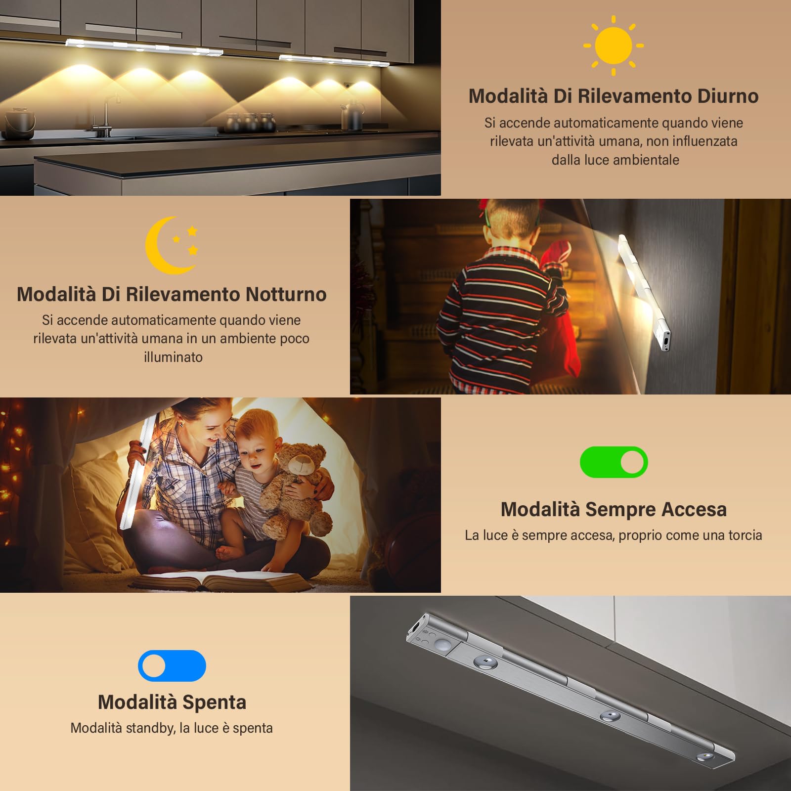 Luce LED Per Armadio Con Sensore Movimento - 40cm, Ricaricabile USB, 3 Temperature Colore, Impermeabile IP65 - Foto 12
