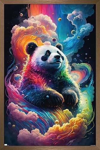 Miniatura 1 de Trends International Wumples - Póster de pared de panda neón cósmico, 22.37 x 34.00 pulgadas, versión enmarcada en bronce