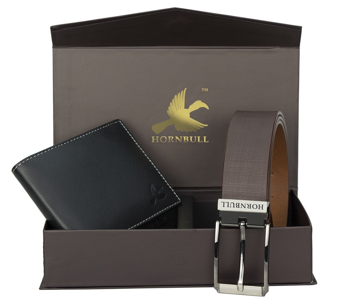 HORNBULL Leather Men's Black Wallet And Brown Belt Combo Bw3050