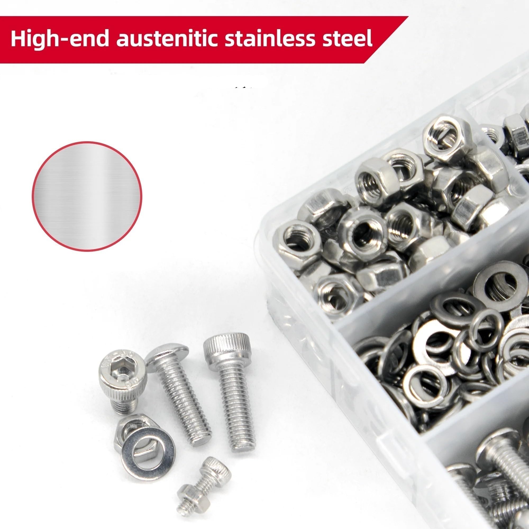 Schrauben und Muttern Set 342/642/1080-teiliges Schrauben-, Muttern- und Unterlegscheibenset aus Edelstahl 304 (Größen M3–M5) – Ideal for Reparaturen Installationen(342-piece set)