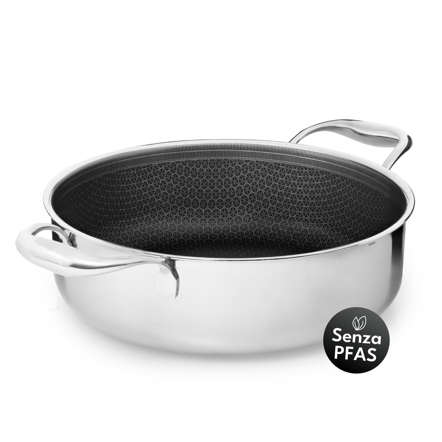 Onyx Cookware padella stufato 32 cm 7 l, bordo alto, per induzione e tutti i piani cottura, antiaderente antigraffio, 3 strati acciaio inox/alluminio