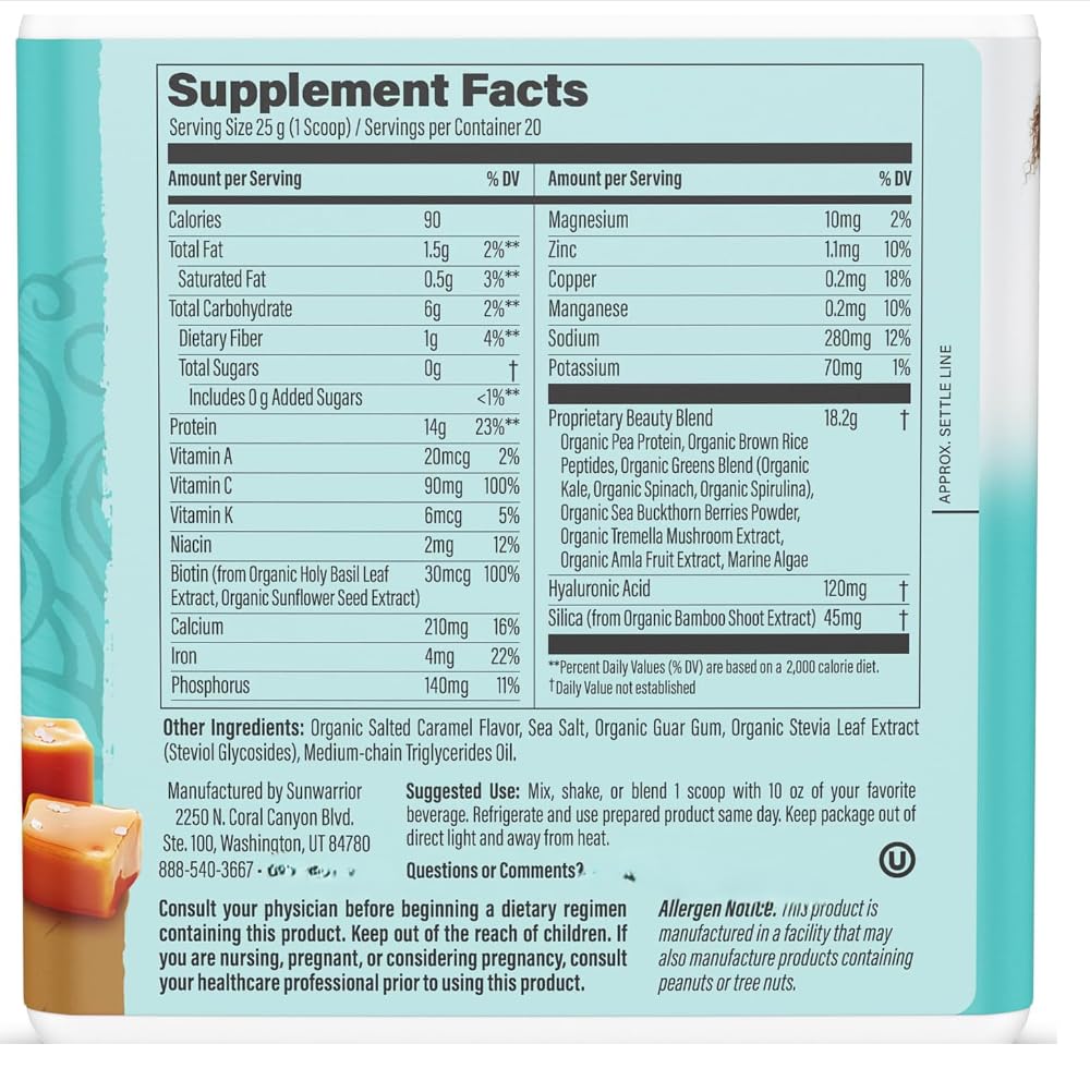SunWariorCollagen Building Protein Peptides, caramelo salado, sin gluten, sin lácteos, 500 g