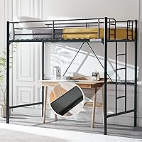 VINGLI 71" Twin Loft Bed Heavy Duty Metal Frame with Safety Rails & Ladder - 330 lbs Capacity for Kids Teens Adults Small Spaces Black
