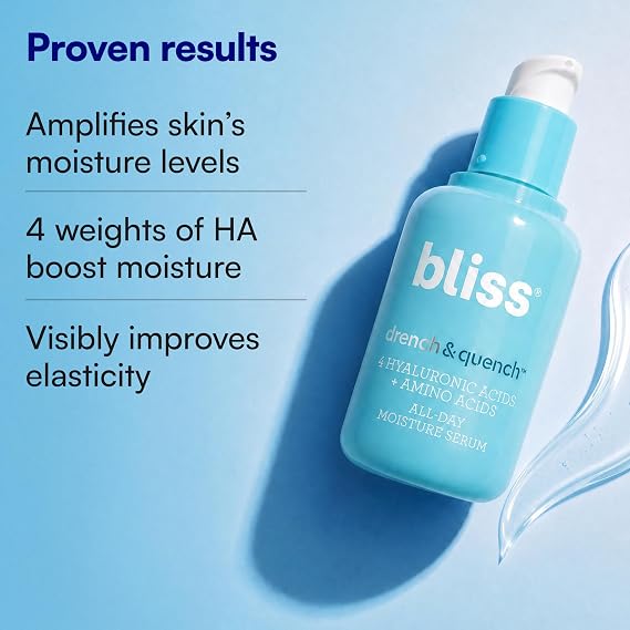 Bliss Drench & Quench Hyaluronic Acid Hydrating Serum - 1 Fl Oz - Daily Use