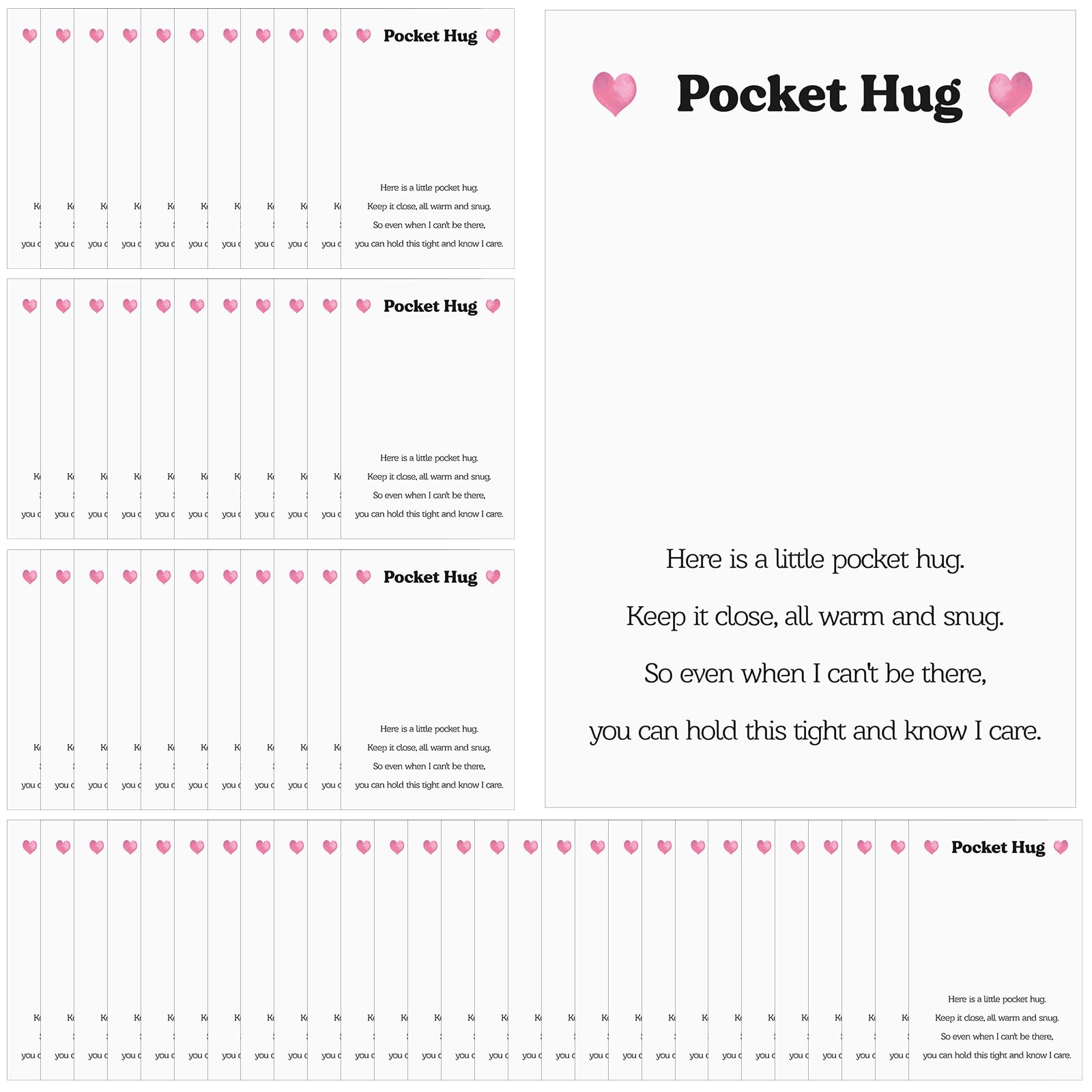 Motiskyy 100 Pcs Pocket Hug Cards Only Bulk Heart Pocket Token Valentines Gift Keepsake Exchange Relationship Cards for Friend Family Gifts(White)