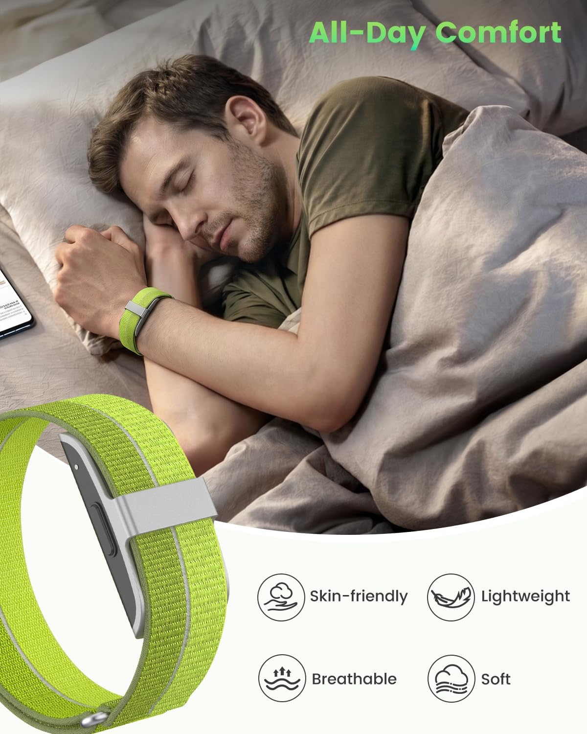 2 Pack Nylon Bands Compatible with Hume Band, Soft Breathable Two-Tone Replacement Straps for Hume Health Band, Adjustable Hook-and-Loop Wristbands for Women and Men image 3