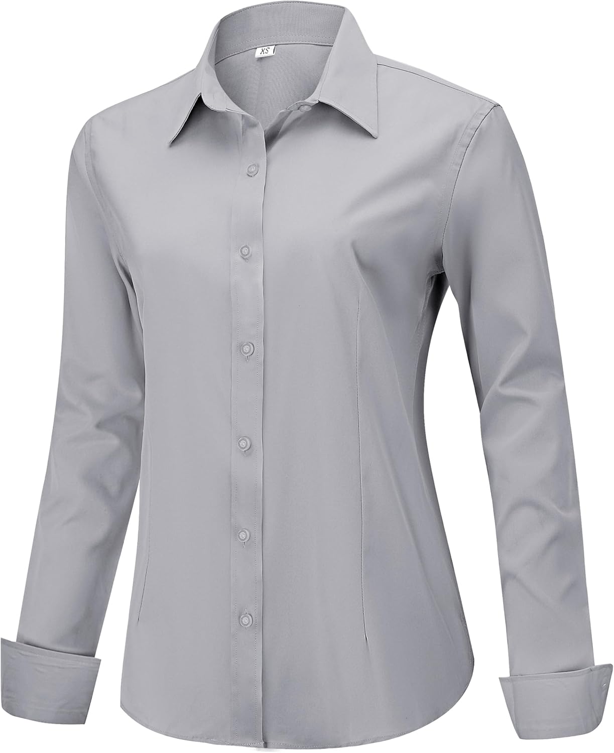Soft Wrinkle-Free Women's Button Down Dress Shirts Solid Long Sleeve Work Blouses Fit Stretch Casual Tops XXS-6XL - Image 2