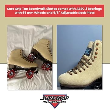 Sure-Grip Tan Boardwalk Outdoor Roller Skates for Men & Women | Made in USA and Imported - 65mm Wheels with Nylon Sole Material - ABEC 3 Bearings with 5/8 Adjustable Rubber Stoppers