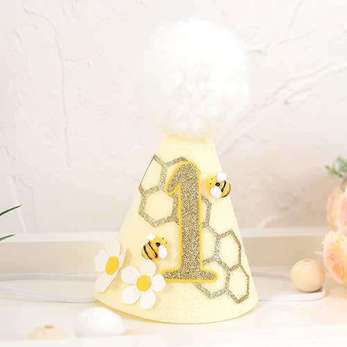 Miniatura 5 de SYESQL Sombrero de cono de primer cumpleaños de abeja, sombrero de fiesta de primer cumpleaños, sombrero de feliz primer día de abeja, accesorios