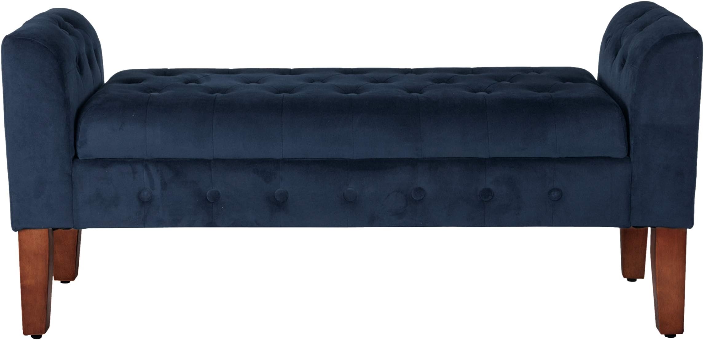 HomePop by Kinfine Fabric Velvet Tufted Storage Bench Settee - with Wood Legs, Navy Blue