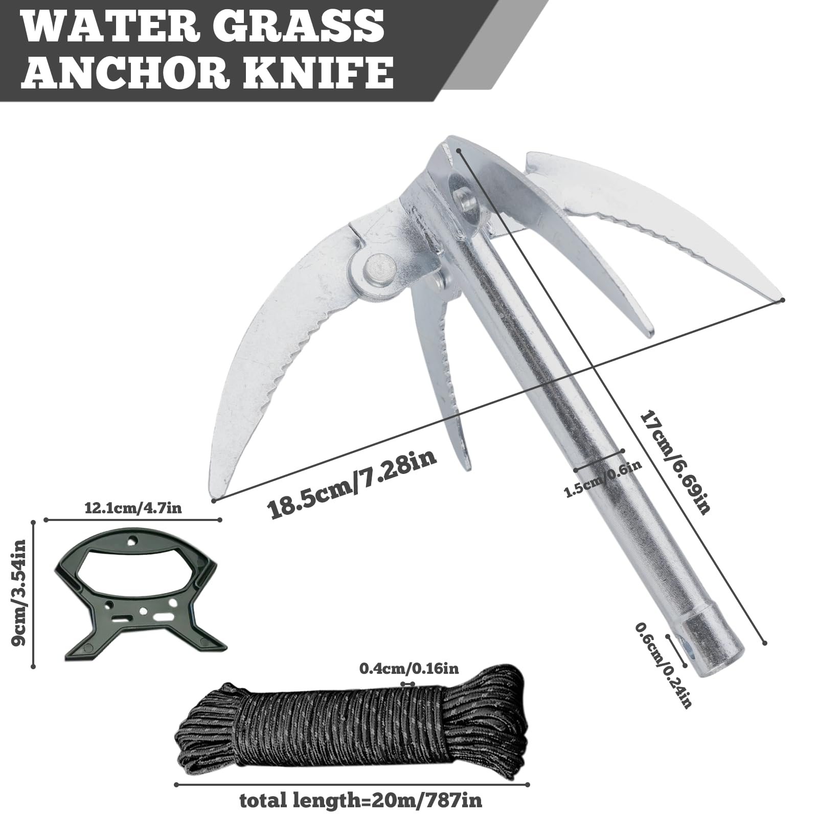 Ancora Pieghevole AMONENZ A 4 Ganci | Con Corda 10m | Per Pulizia Fondale Pesca - Foto 3