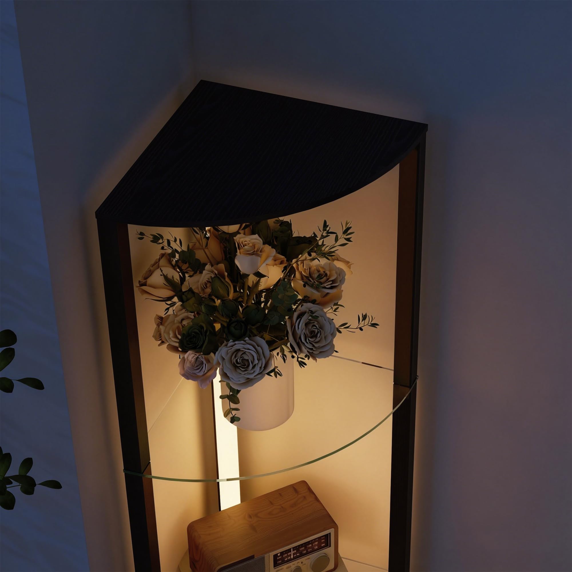 HOMCOM Lampada da Terra con Ripiani in Vetro e Luce LED Nero | Lampada da Pavimento, 3 Livelli di Luminosità, Interruttore a Pedale, per Salotto e Soggiorno
