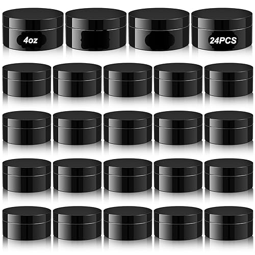 Vista 17 de Dandat 24 piezas 8 oz Botes de plástico con tapa y etiqueta recargables, vacíos, redondos, transparentes con rose gold. Envases cosméticos