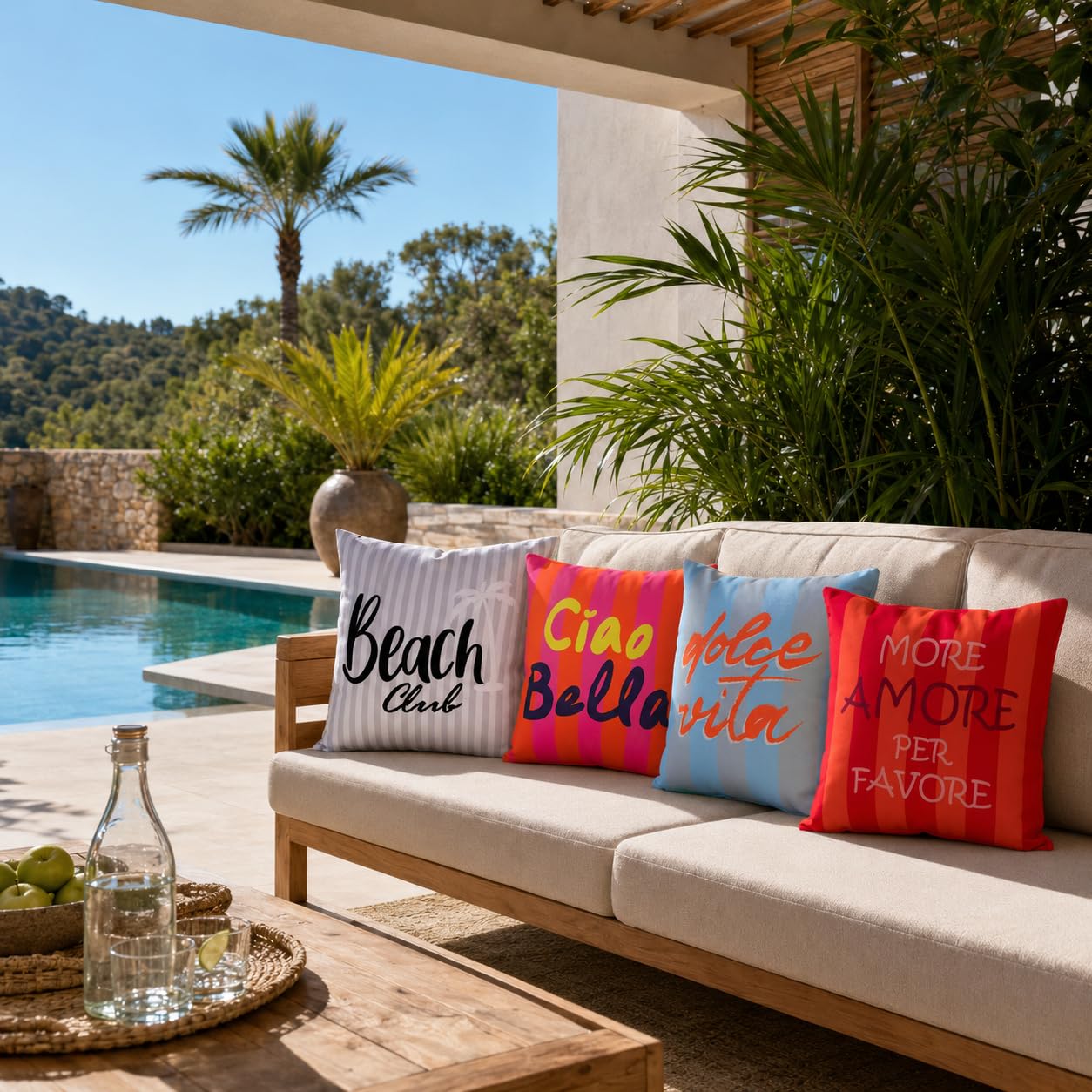 Wetterfestes Outdoor-Kissen mit Füllung – Wasserabweisend, UV-beständig & Pflegeleicht –1 Wendekissen für Garten, Balkon & Terrasse–Verschiedene Designs (Orange/Pink - Amore/Zitrone, 40x40 cm)