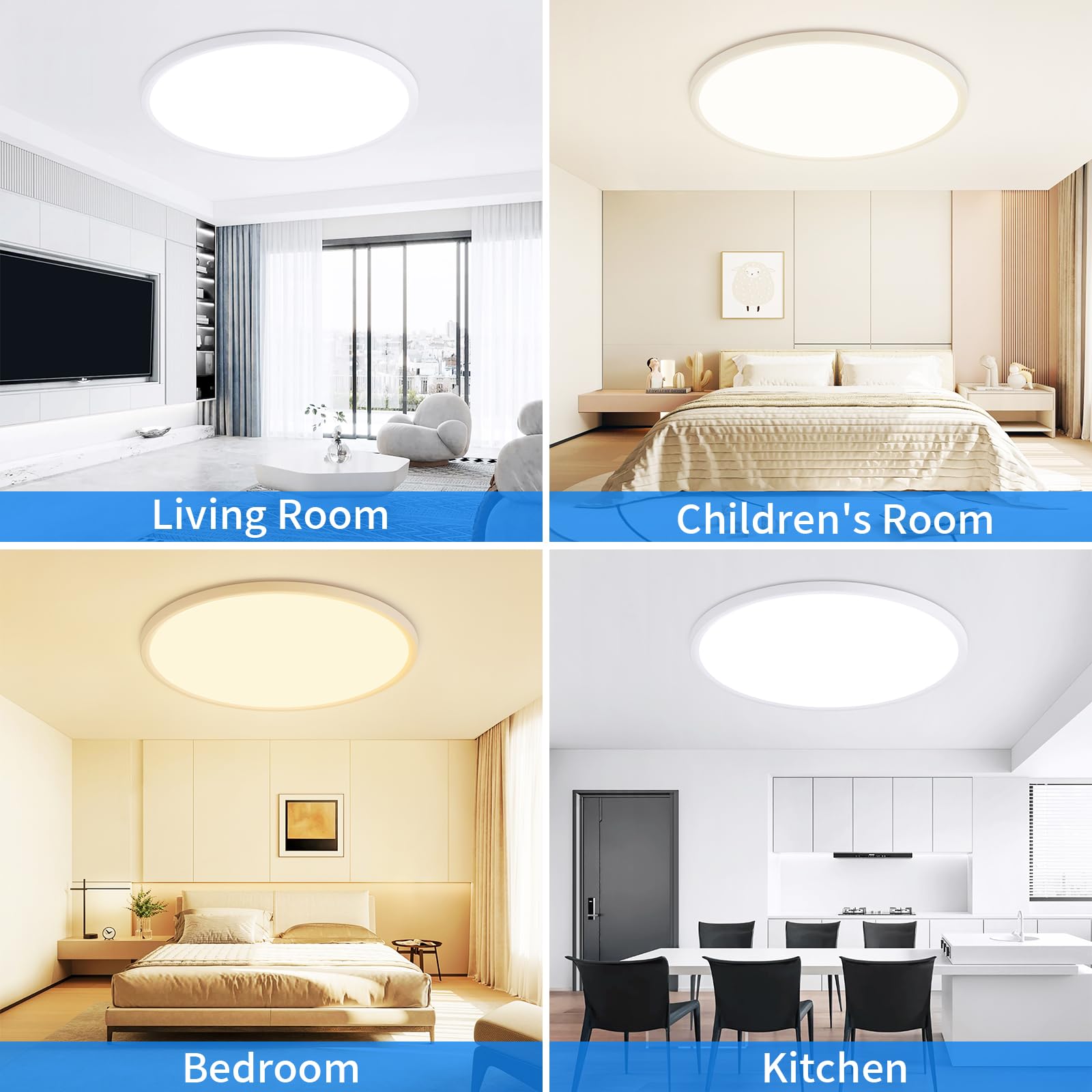 MOONSEA Deckenlampe LED Deckenleuchte Flach 52W Ø59cm 3 Farben Lampe Rund | 3000K/4000K/6500K Deckenlampe Wohnzimmer, Ultra Dünn Deckenlampe Weiß für Wohnzimmer Schlafzimmer Kinderzimmer Büro