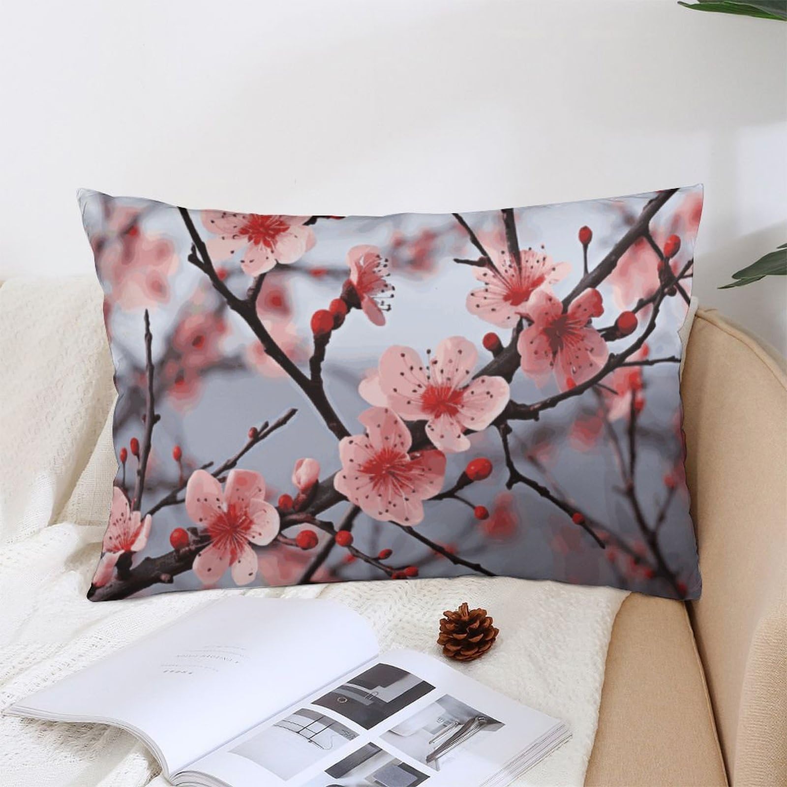 NTVOWPZO Decoration Throw Pillow Covers 12 "x20 Pillowcases Covers Delicate Cherry Blossoms Soft Pillowcases Modern Farmhouse Home Decor Sofa Cushions Covers for Couch Bed Living Room