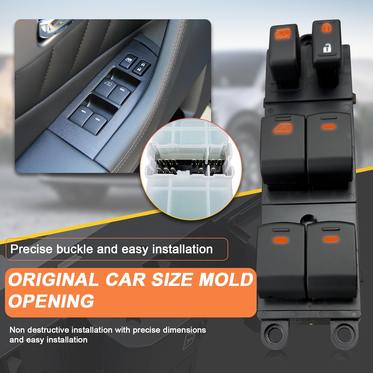 Driver-Side Window Switch - 25401-ZP70A (6-Key, Orange LED) - Fits 05-19 Nissan Frontier Xterra, 07-15 Crew Cab - W/Pry Tool​