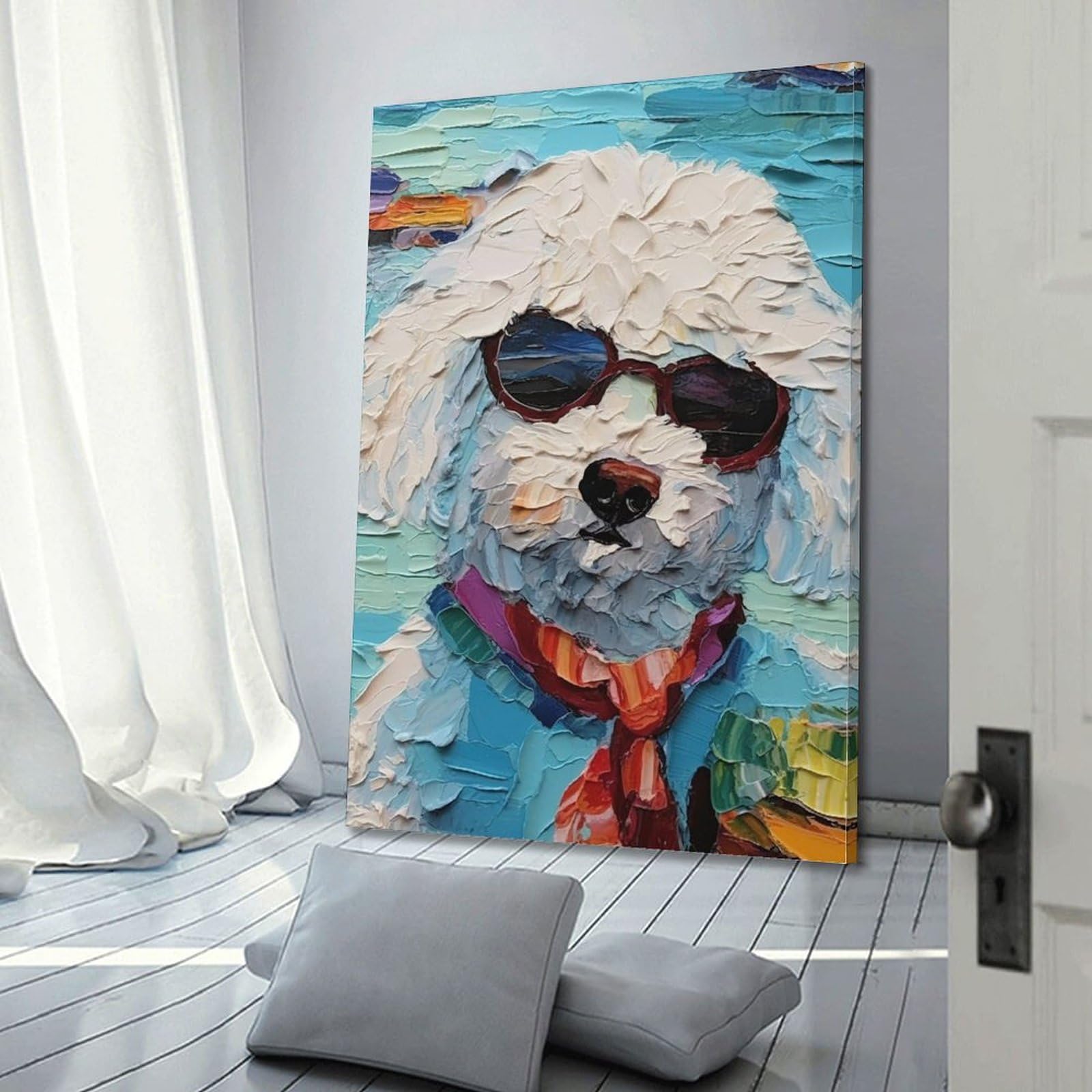 Poster Su Tela 40x61 Cm: Cane Con Occhiali Da Sole – Illustrazione Divertente Per Camera Da Letto E Soggiorno
