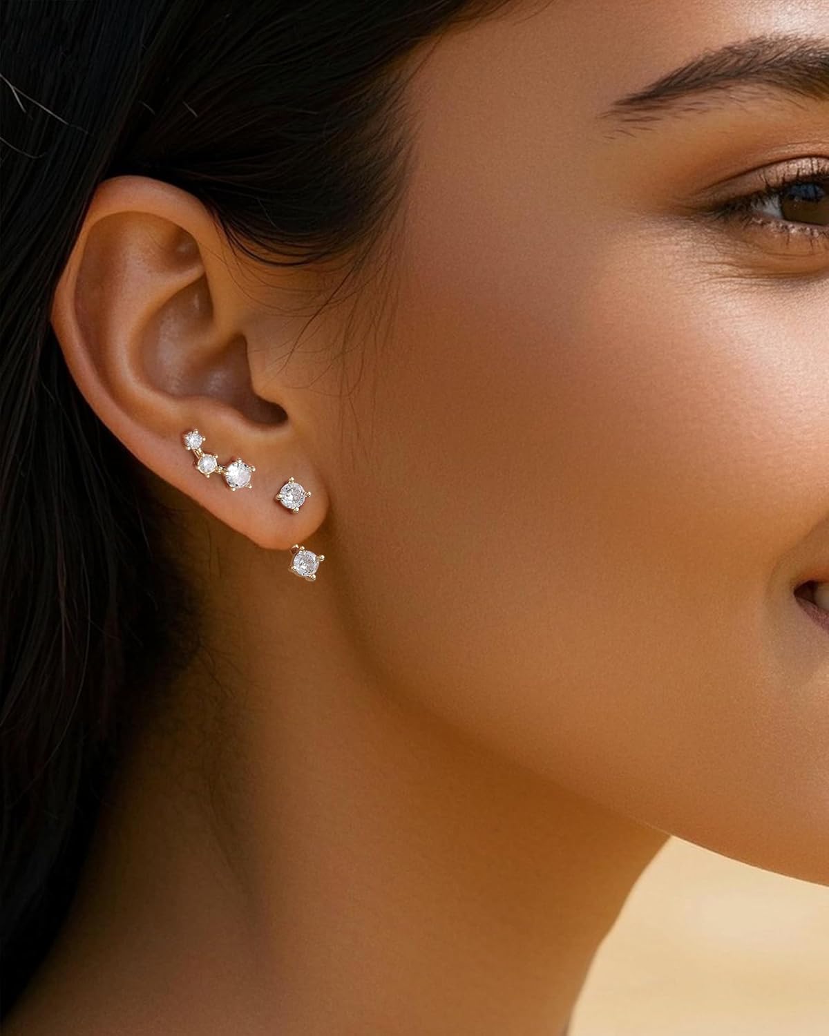 Lourny 3 Pairs Gold Hoop Earrings Set for Women, Dainty Stud Earrings Trendy 14K Gold Plated Cartilage Huggie Hoop Earrings - Image 4