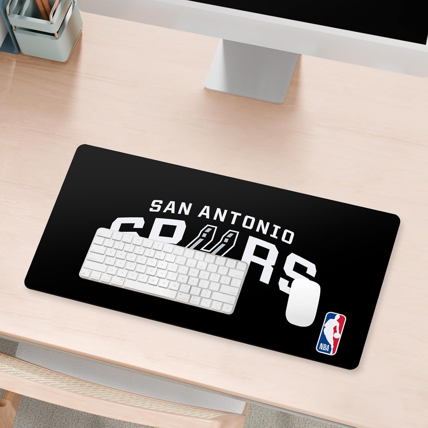 Head Case Designs Officially Licensed NBA Black San Antonio Spurs Logo 23.62 x 11.81 x 0.12 inches (600 x 300 mm) - L Gaming Office Desk PC Keyboard Mouse Mat Pad image 4