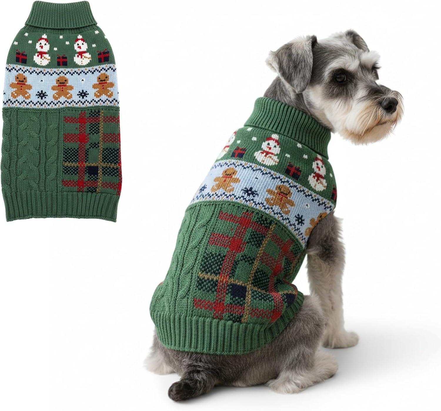 Dog Sweater Stretchy Dogs Clothes Turtleneck for Cold Weather Winter Pet Sweater for Small Dogs Knitted Pullover Christmas Clothes for Puppy Ideal Gift for Pet in New Year-Green，Medium